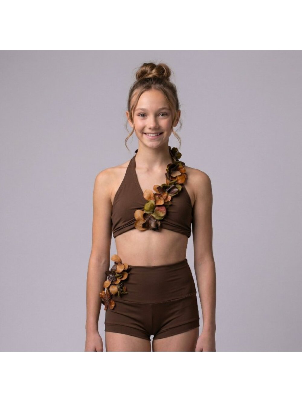 Balera Dancewear Custom Forest Theme Costume Brown Shorts Halter Top MC CL 10-12